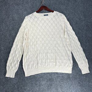 Modcloth Sweater Womens Large Ivory Cotton Blend Open Knit Pullover Ribbed Hem